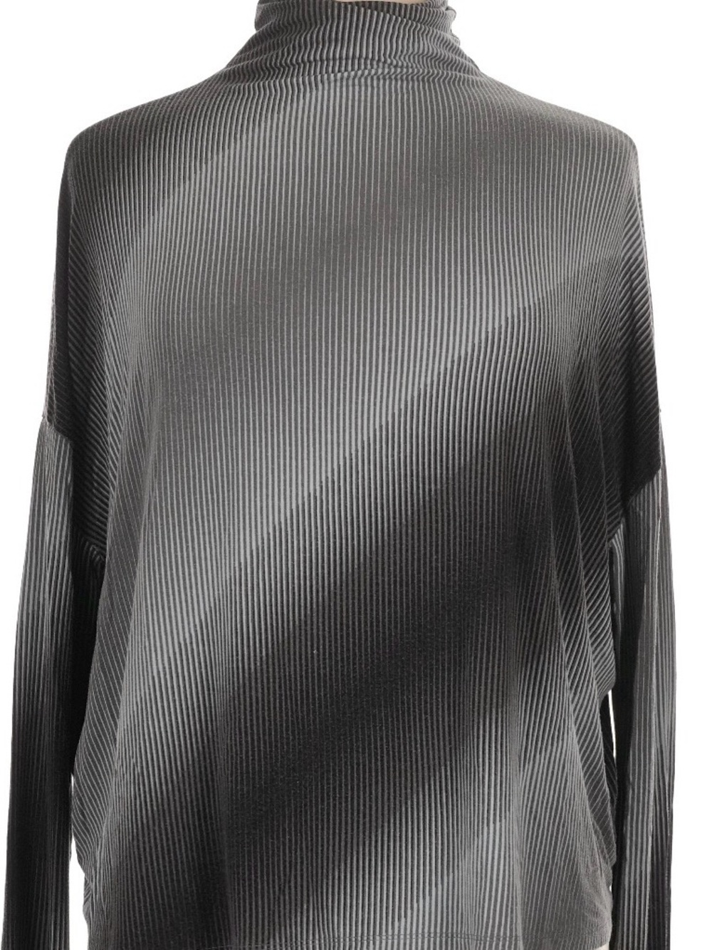 High Neck Long Sleeve Top in Charcoal Gray/black